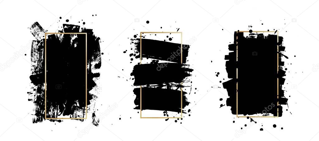 Vector artistic ink brush strokes. Grunge paint texture. Abstarct stamp background. Frame for text.