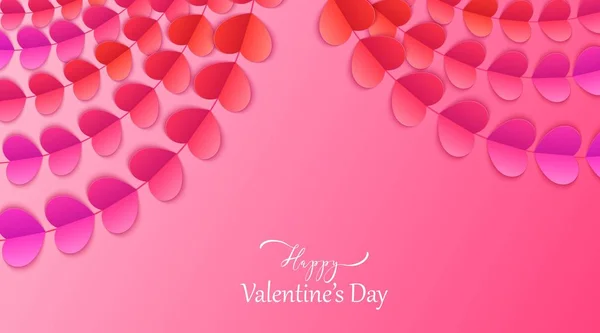 情人节快乐的向量背景与红色和粉红色的心 浪漫设计的壁纸 五颜六色的心纸艺术花环 — 图库矢量图片