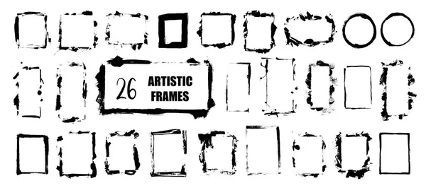 Set Frame Artistik Gambar Tangan Bingkai Sapuan Kuas Grunge Kutip - Stok Vektor