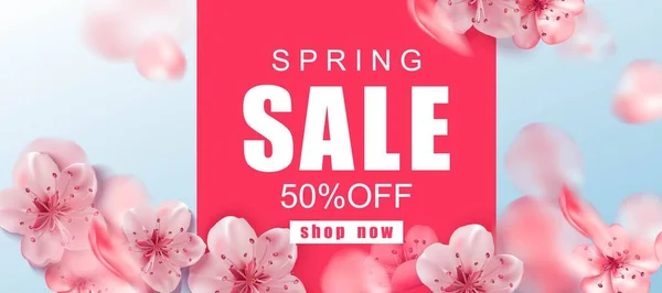 Frühling Verkauf Hintergrund Mit Rosa Kirschblüten Blumen — Stockvektor