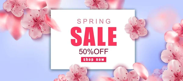 Frühling Verkauf Hintergrund Mit Rosa Kirschblüten Blumen — Stockvektor