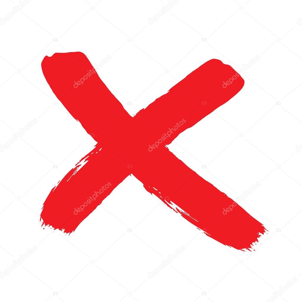 X red mark. Cross sign graphic symbol. Crossed brush strokes.