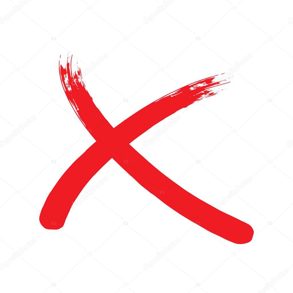 X red mark. Cross sign graphic symbol. Crossed brush strokes.