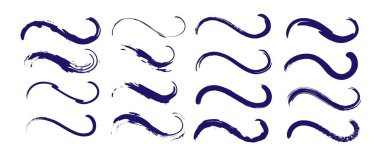 Siyah dalga kirli fırça darbeleri ayarlayın. Grunge kavisli el çizilmiş mürekkep, suluboya çizgileri.