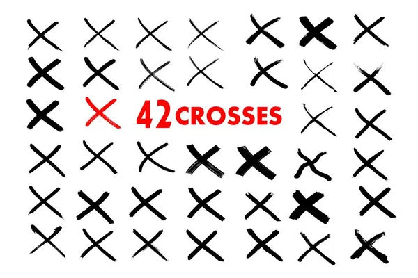X rote, schwarze Markierung. Kreuzzeichen-Grafiksymbol. Gekreuzte Pinselstriche. — Stockvektor