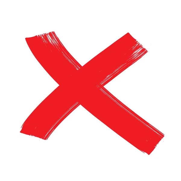 X segno rosso. Simbolo grafico a croce. Pennellate incrociate . — Vettoriale Stock
