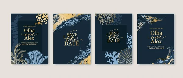 Hochzeitskarten Einladung Speichern Sie Das Datum Sea Style Design Romantische — Stockvektor