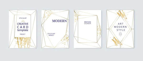 Moderne Kaart Ontwerp Hand Getekende Splatters Goud Witte Brochure Flyer — Stockvector