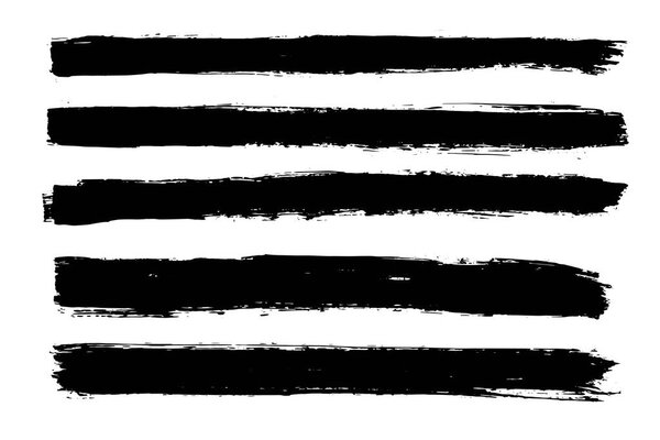 Vector brush stroke. Distressed texture. Isolated black stripes. Grunge design elements.