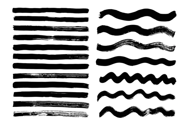 Vector brush stroke. Distressed texture. Isolated black stripes. Grunge design elements. — Stock Vector