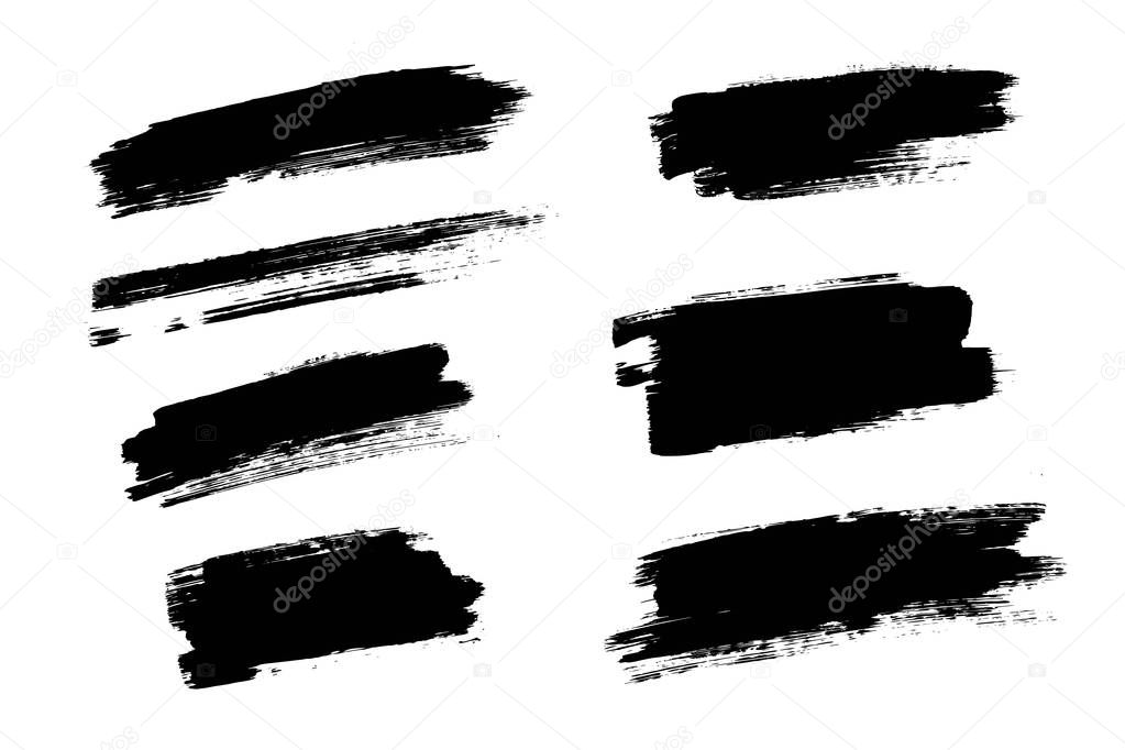 Vector brush stroke. Distressed texture. Isolated black stripes. Grunge design elements.