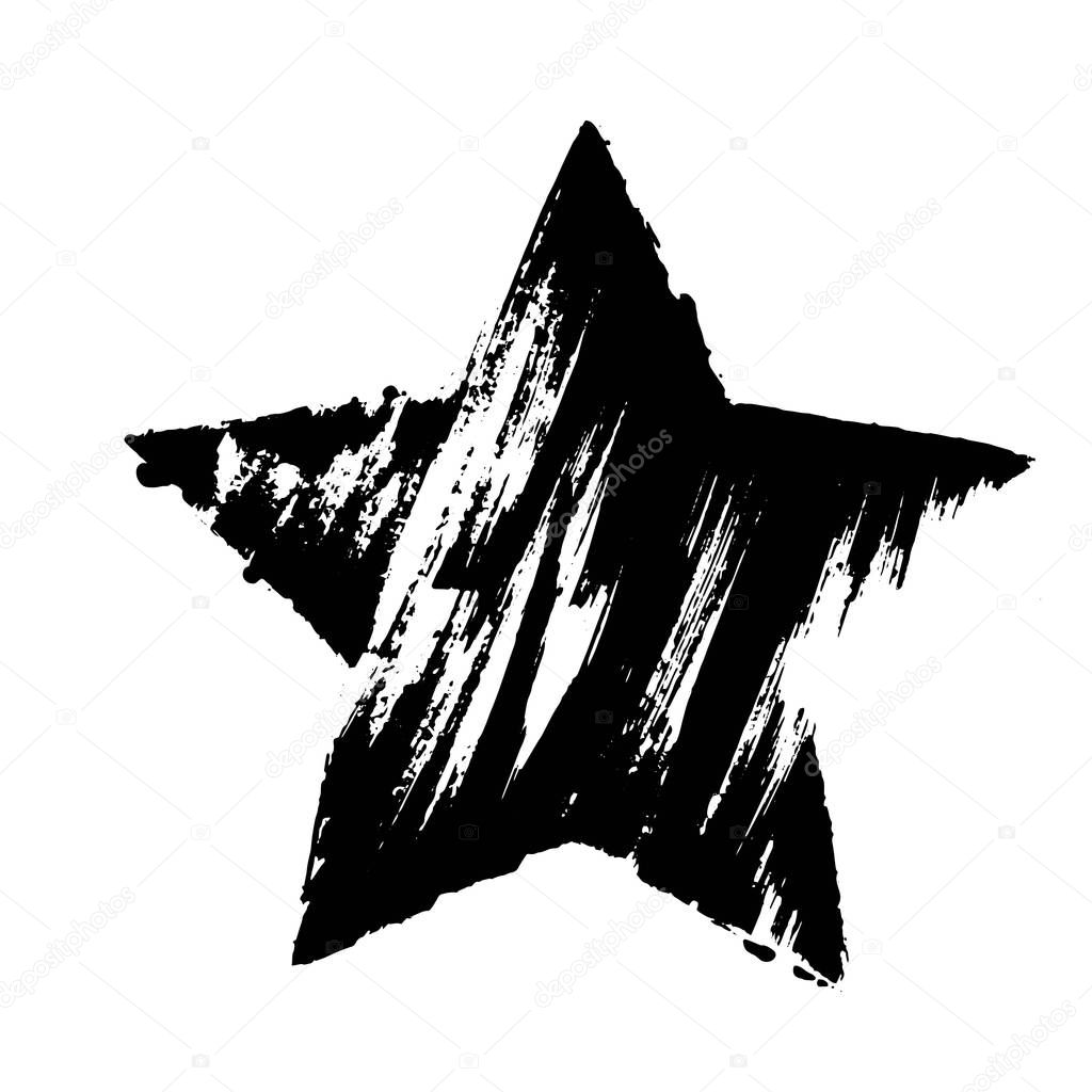 Grunge black star. Hand drawn design element.