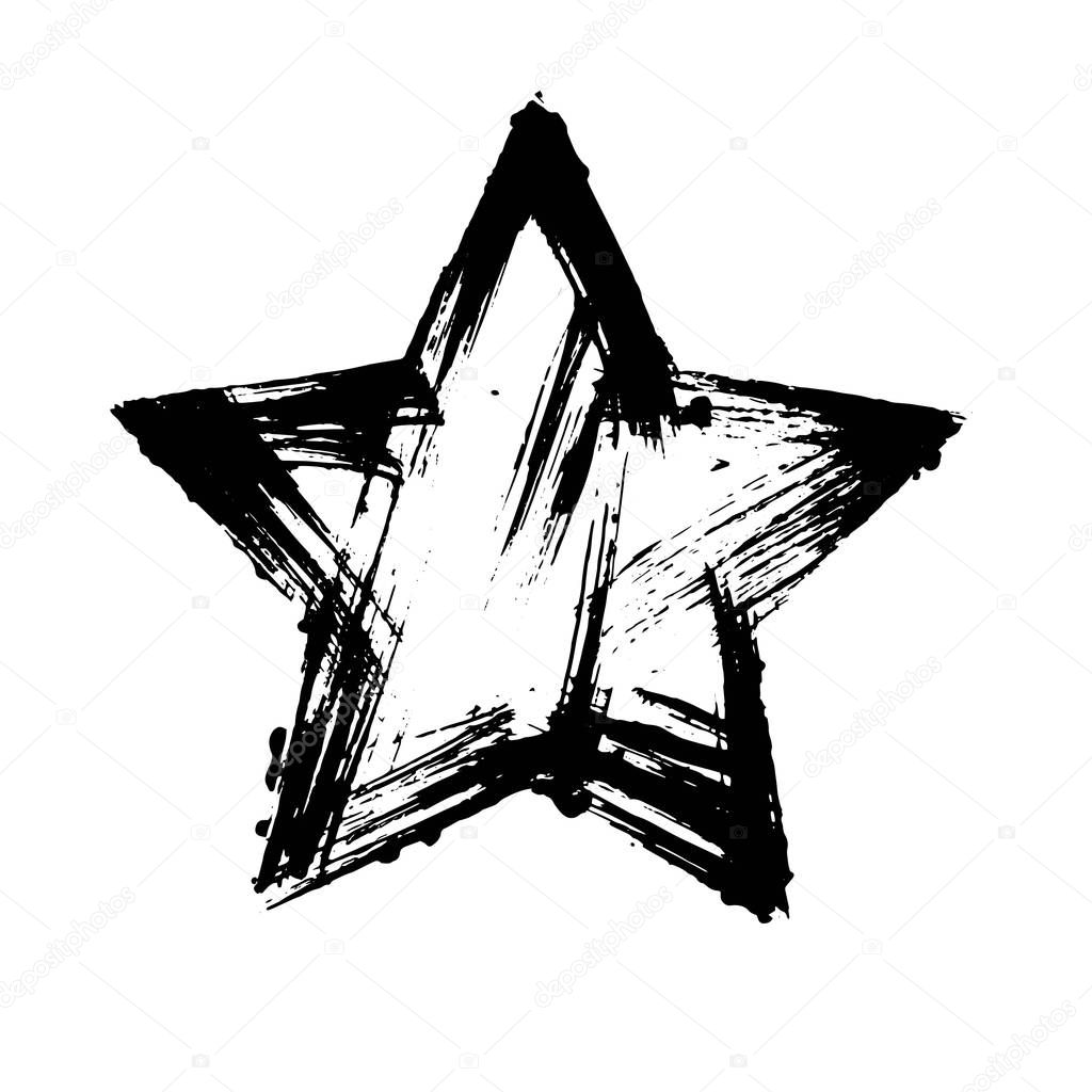 Grunge black star. Hand drawn design element.