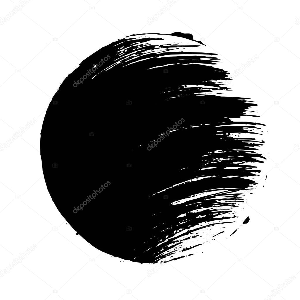 Black grunge circle. Round hand drawn shape.
