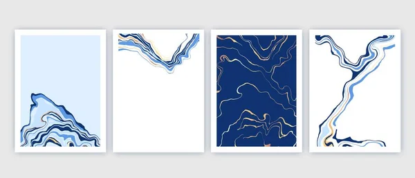 Fondo líquido de lujo azul y oro. Imitación de textura de mármol. Conjunto de tarjetas con estilo, cubiertas, texturas . — Foto de Stock
