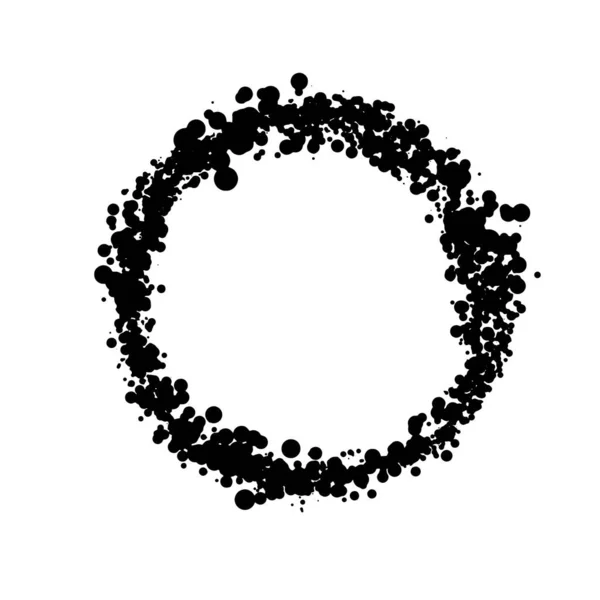 Ručně kreslený kruh. Kruhový štítek, designový prvek loga, rámeček s tečkami, hrubé hrany Vektorová ilustrace. Místo pro text. — Stockový vektor