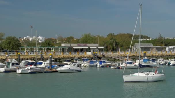 Barcos Atracados Rio Guadalete Puerto Santa Maria Cádiz Vista Ferry — Vídeo de Stock