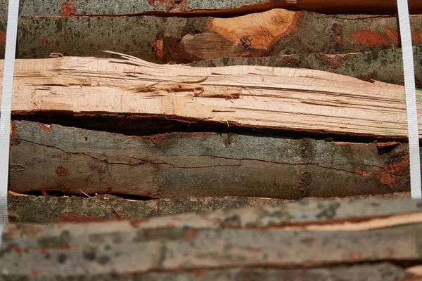 Długie Drewno Opał Starannie Ułożone Przywiązane Siebie Wiązkę Zbliżenie Niemcy — Zdjęcie stockowe