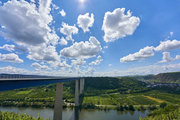 Beautiful Mosel Valley Bridge Made Blue Steel Gray Pillars Large — Stock Photo, Image