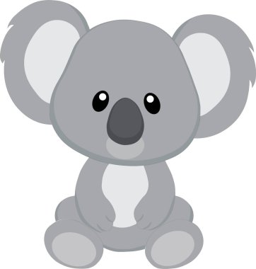 Resimde bir Koala var. Oyunların, uygulamaların ve çizgi filmlerin tasarımında kullanılabilir. Renk şeması: gri, siyah, beyaz.