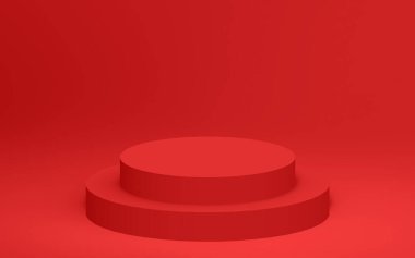 3d kırmızı silindir podyum minimum stüdyo arkaplanı. Soyut 3d geometrik şekil çizimi. Yaz tatili ürünleri için görüntü.