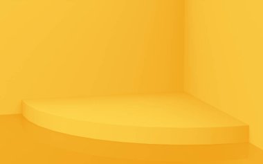 3D sarı silindir podyum minimum stüdyo arkaplanı. Soyut 3d geometrik şekil çizimi. Yaz tatili ürünleri için görüntü.