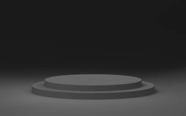 3d gri siyah silindir podyum minimum stüdyo arkaplanı. Soyut 3d geometrik şekil çizimi. İş ürünü sunumu için.