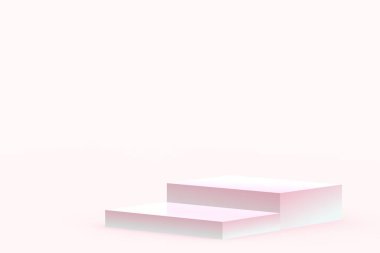 Yumuşak pastel arka planda 3D beyaz pembe küpler gradyan renkler. Soyut 3d geometrik şekil çizimi. Yaz tatili ürünleri için görüntü.