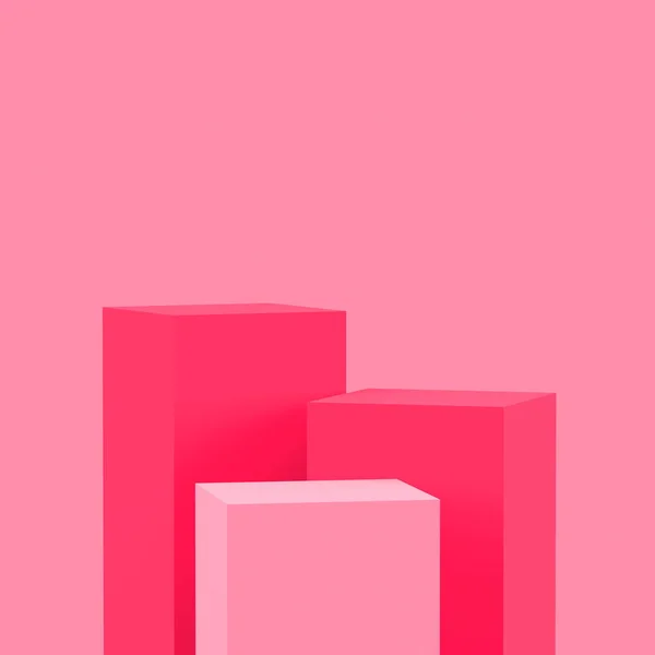 3Dピンクのキューブの正方形の表彰台最小スタジオの背景 概要3D形状オブジェクトイラストレンダリング バレンタイン製品の表示 — ストック写真