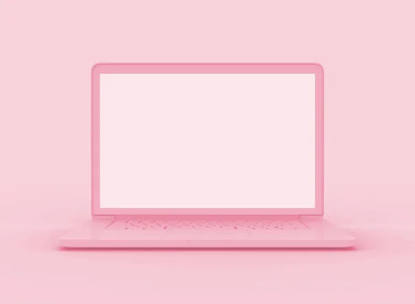 Laptop Rosa Färg Rosa Bakgrund Minimalt Alla Hjärtans Koncept Objektmodell — Stockfoto