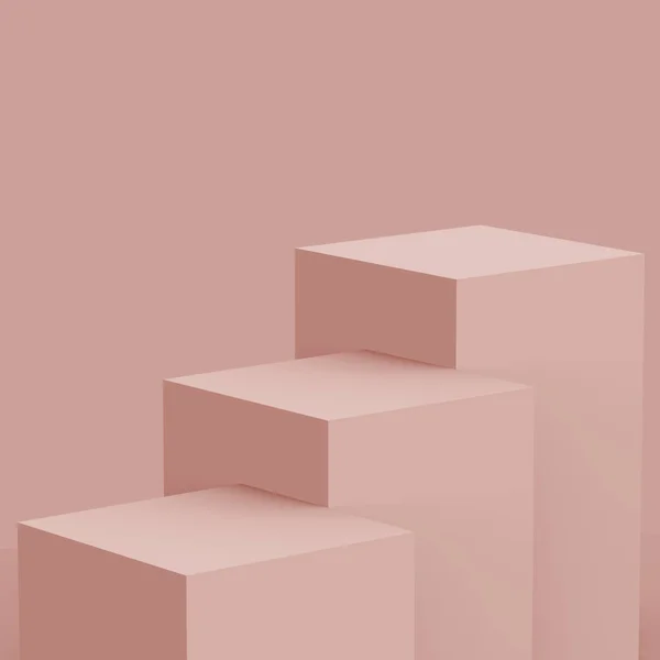 3D tozlu pembe sahne sahne stüdyo arkaplanı minimal. Soyut 3d geometrik şekil çizimi. Kozmetik moda ürünleri için görüntü. Doğal monokrom renk tonları.