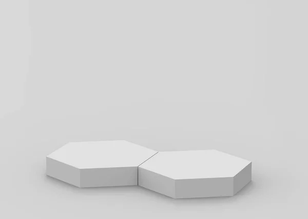 White Gray Hexagon Podium Minimal Studio Background Abstract Geometric Shape — Stock Photo, Image