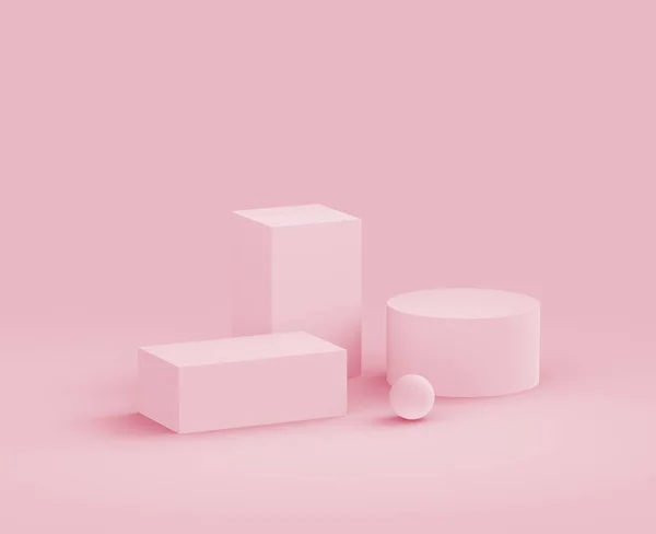 3D pembe sahne podyumu stüdyo arka planı minimumda. Soyut 3d geometrik şekil çizimi. Kozmetik moda ve sevgililer günü ürünü. 