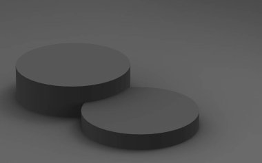 3d gri siyah silindir podyum minimum stüdyo arkaplanı. Soyut 3d geometrik şekil çizimi. İş ürünü sunumu için.