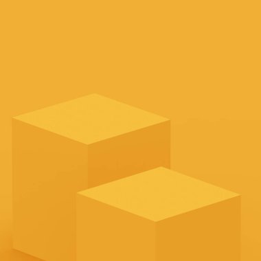 3D sarı podyum sahnesi stüdyo arkaplanı çok az. Soyut 3d geometrik şekil çizimi. Yaz tatili ürünleri için görüntü.