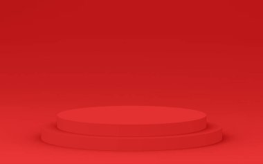 3d kırmızı silindir podyum minimum stüdyo arkaplanı. Soyut 3d geometrik şekil çizimi. Yaz tatili ürünleri için görüntü.