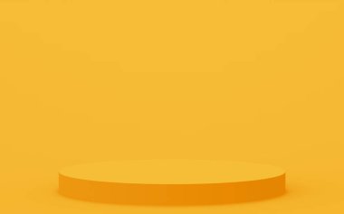 3D sarı silindir podyum minimum stüdyo arkaplanı. Soyut 3d geometrik şekil çizimi. Yaz tatili ürünleri için görüntü.