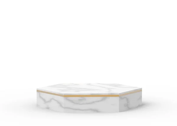 White Gray Hexagon Marble Gold Podium Minimal Studio Background Abstract — Stock Photo, Image