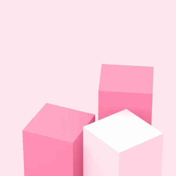 Розовые Кубики Квадратный Подиум Минимальный Студийный Фон Абстрактная Трехмерная Иллюстрация — стоковое фото
