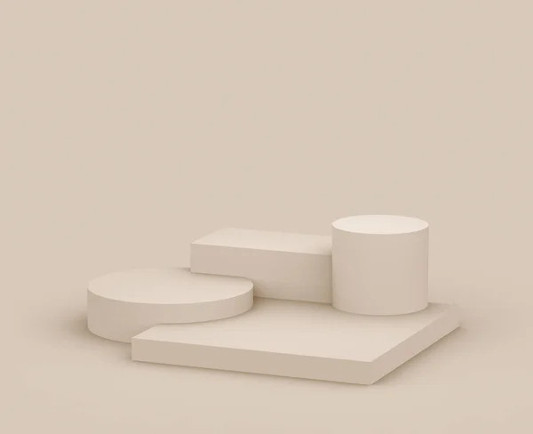 スタジオの背景に3Dブラウンのクリーミーなステージ表彰台現代的なミニマルデザイン 概要3D形状オブジェクトイラストレンダリング 化粧品ファッション製品の表示 ナチュラルカラートーン — ストック写真