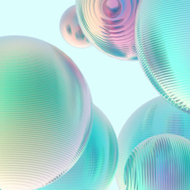 Nane yeşili toplar gümüş renkler izole edilmiş arka plan. Soyut kabarcık parlak pastel 3d geometrik şekil çizimi. 