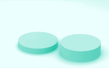 3D yeşil, parlak silindir podyum stüdyo arkaplanı. Soyut 3d geometrik şekil çizimi. Gıda için doğal ürün görüntüsü.