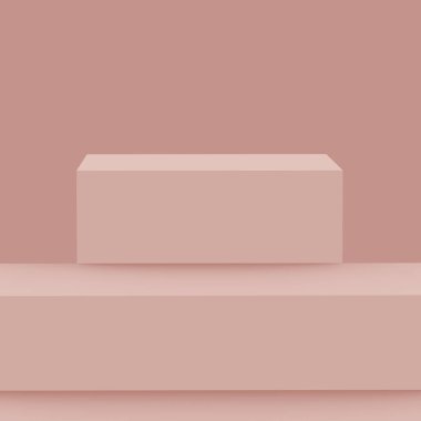 3D tozlu pembe sahne sahne stüdyo arkaplanı minimal. Soyut 3d geometrik şekil çizimi. Kozmetik moda ürünleri için görüntü. Doğal monokrom renk tonları.