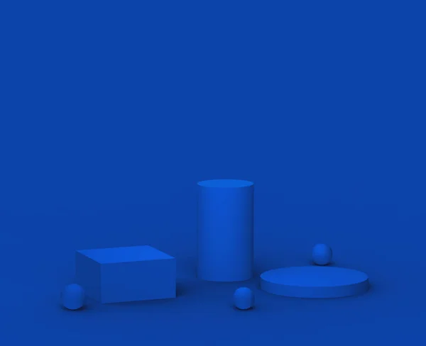 Modré Pódium Moderní Minimální Design Studiu Pozadí Abstraktní Vykreslení Geometrického — Stock fotografie