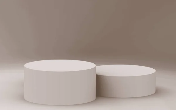 3D kahverengi krem silindir podyum stüdyo arka planı. Soyut 3d geometrik şekil çizimi. Kozmetik parfüm ürünleri için görünüm.