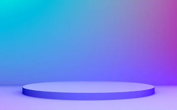 3D紫色霓虹灯台最小演播室渐变暗色背景 摘要三维几何形体图解绘制 为夜总会派对及科技产品展示 — 图库照片