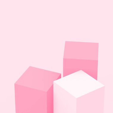 3D pembe küp kare podyum stüdyo arkaplanı. Soyut 3d geometrik şekil çizimi. Sevgililer Günü ürünü için göster.