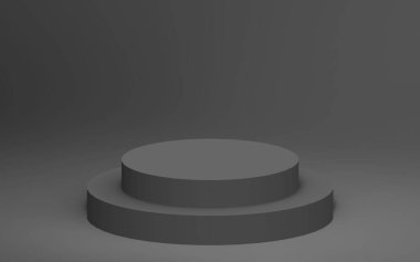 3d gri siyah silindir podyum minimum stüdyo arkaplanı. Soyut 3d geometrik şekil çizimi. İş ürünü sunumu için.