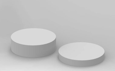 3d gri beyaz silindir podyum minimum stüdyo arkaplanı. Soyut 3d geometrik şekil çizimi çizimi.