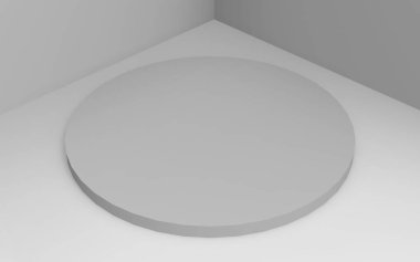 3d gri beyaz silindir podyum minimum stüdyo arkaplanı. Soyut 3d geometrik şekil çizimi çizimi.